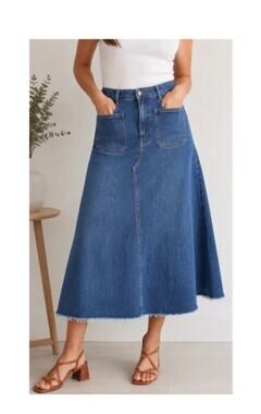 Contemporaine Simons Stretch Denim Midi Skirt 12 A-Line Flare NWOT